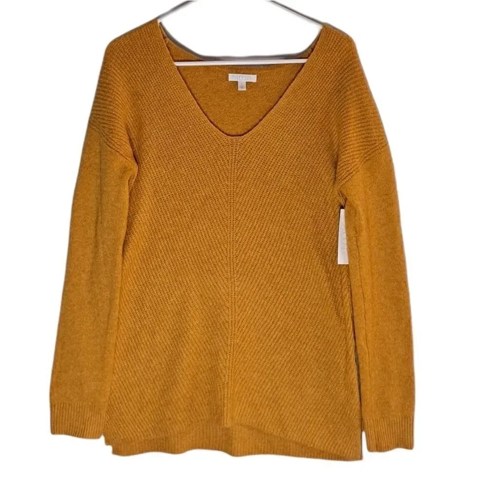 Abound V Neck Tunic Sweater Long Sleeve Pullover Camel Medium